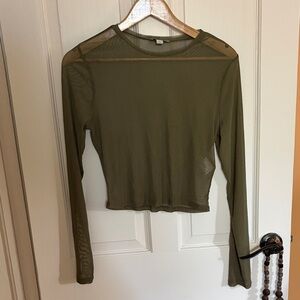 Bar III Olive Sheer Long Sleeve Top